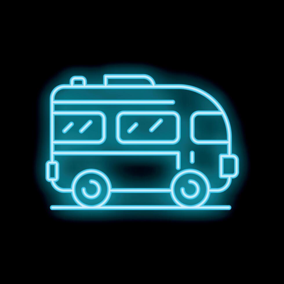 Blue neon sign depicting a public transportation bus on a black background vector