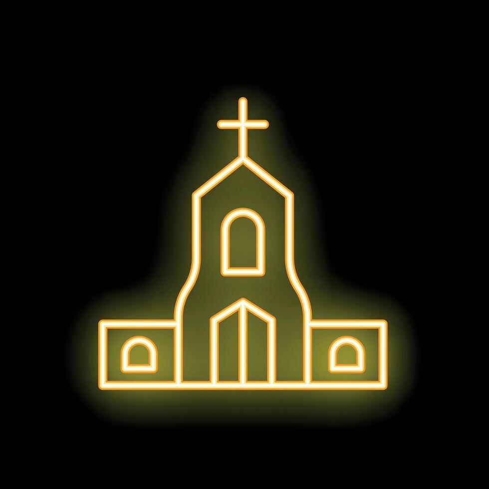 Neon church building glowing on black background vector