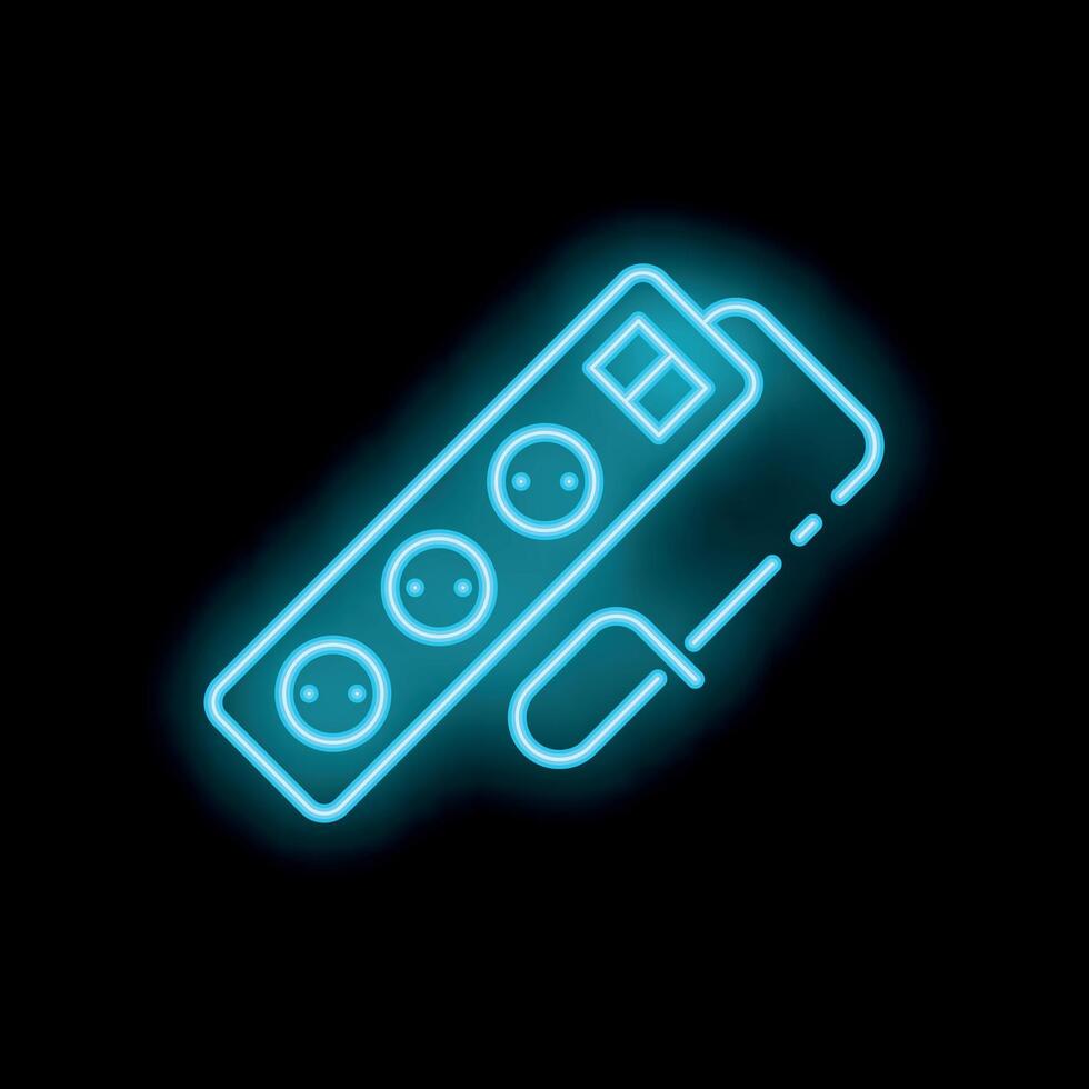 Neon blue extension cord icon glowing against dark background vector