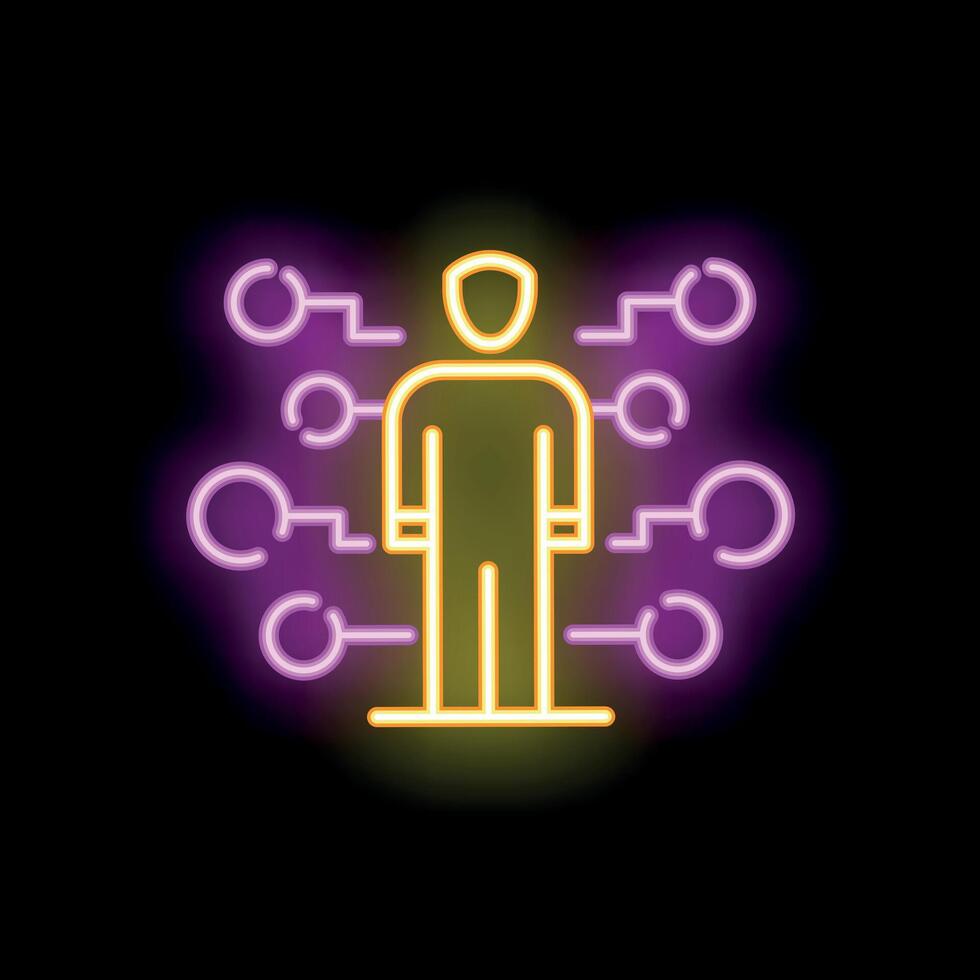 Neon sign of a person standing and being connected representing network connection vector