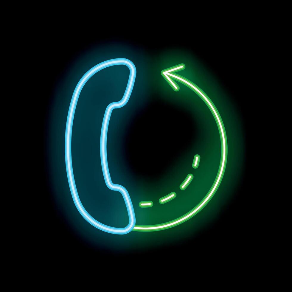 Neon icon of a phone receiver making a call with circular arrow vector