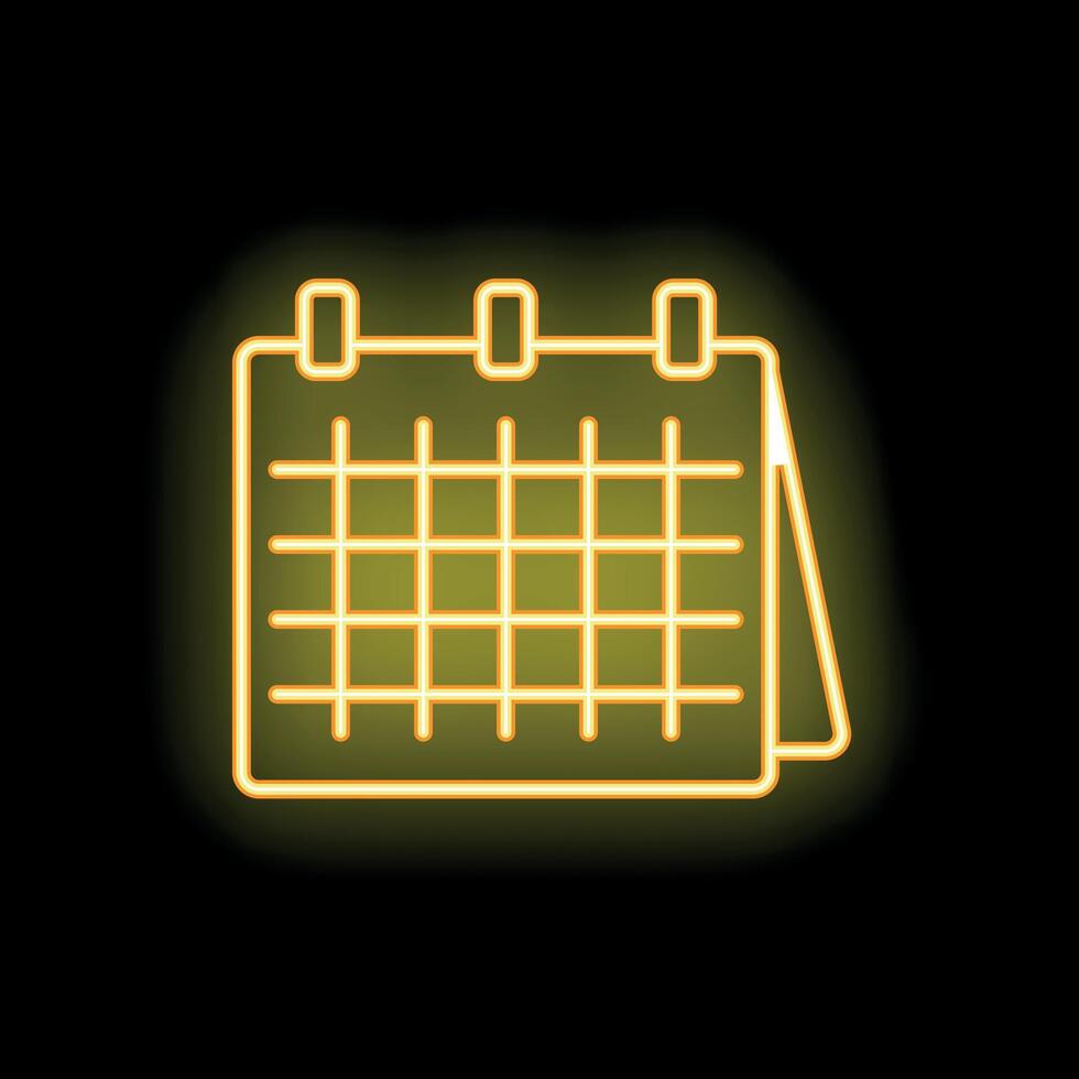 Neon yellow calendar icon glowing on black background vector