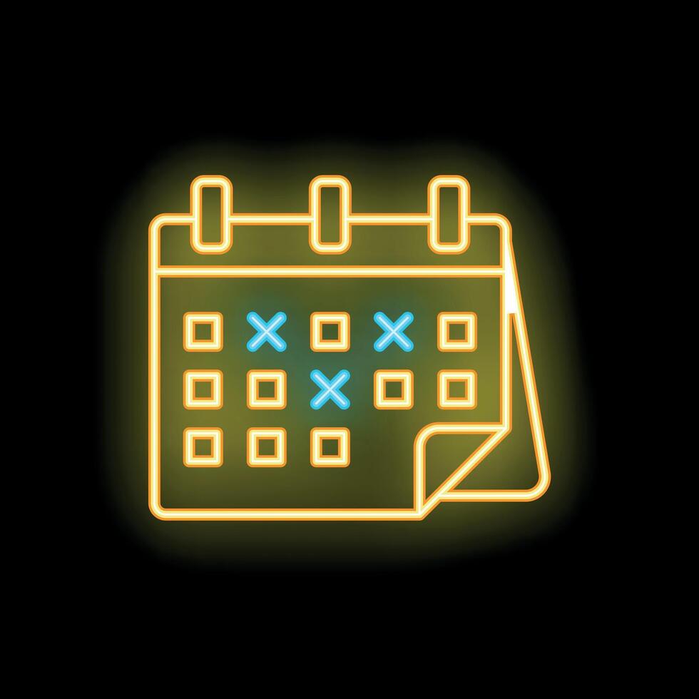 Neon calendar icon with crossed out days representing time passing by vector