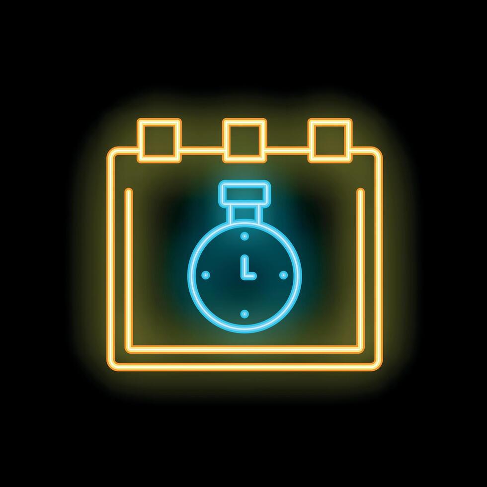 Neon calendar with chronometer showing time passing concept icon vector