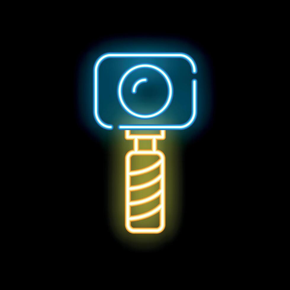 Neon camera shining on black background vector