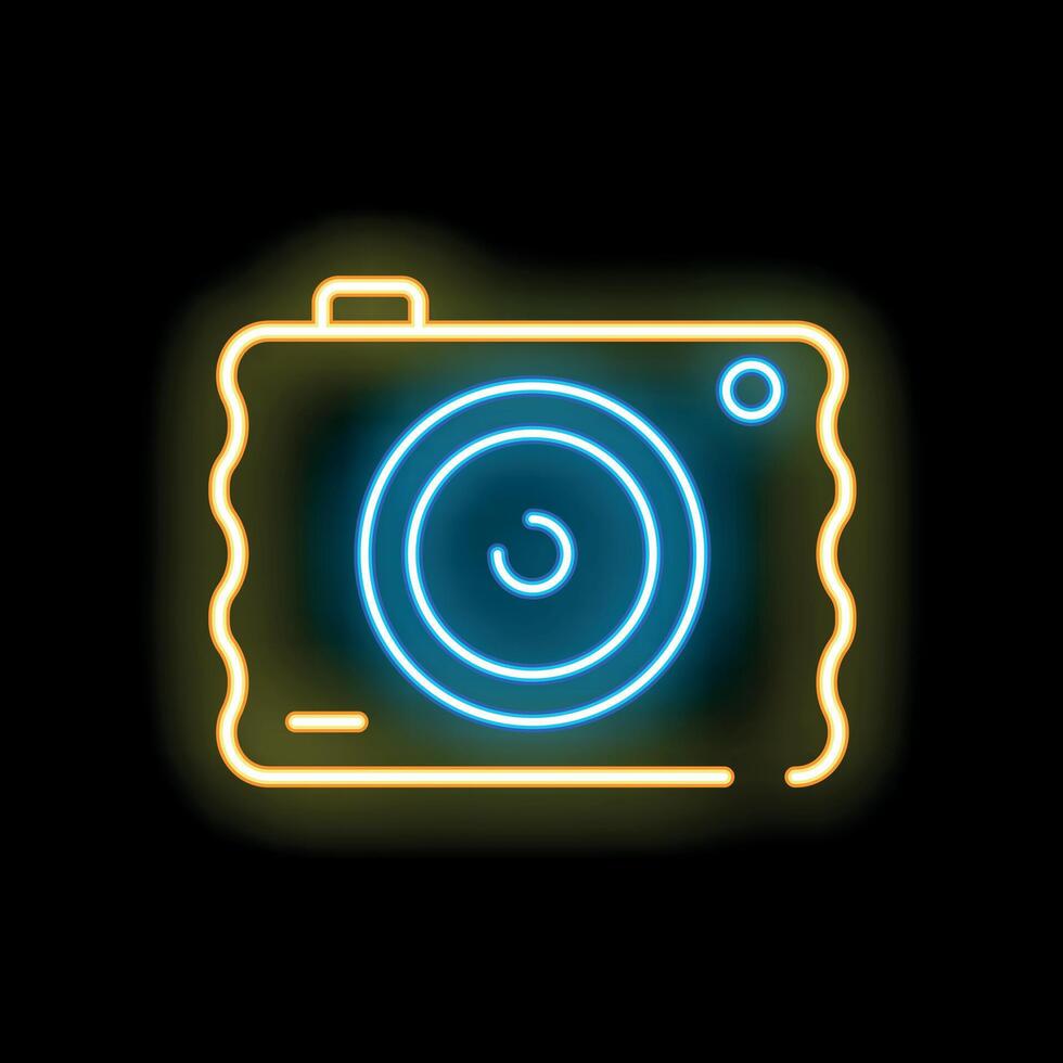 Neon sign showing a vintage photo camera icon vector
