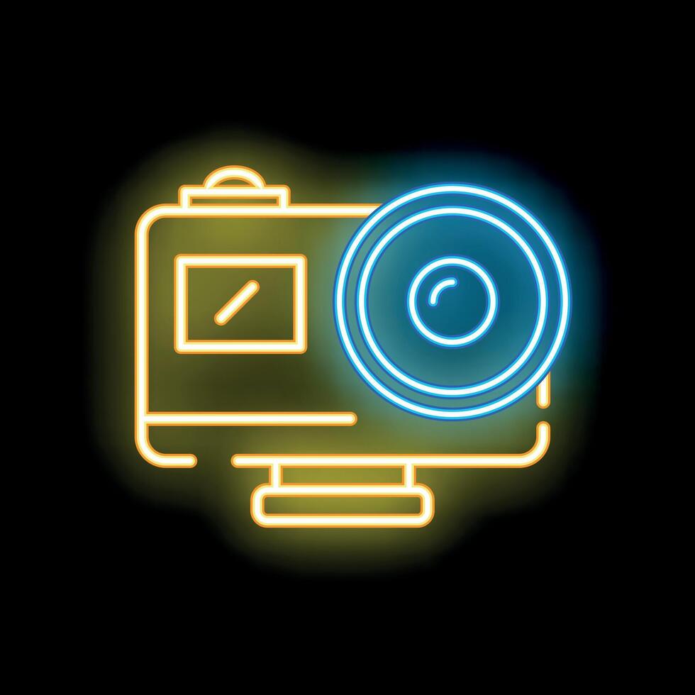 Neon sign of a digital camera for photography and videography vector