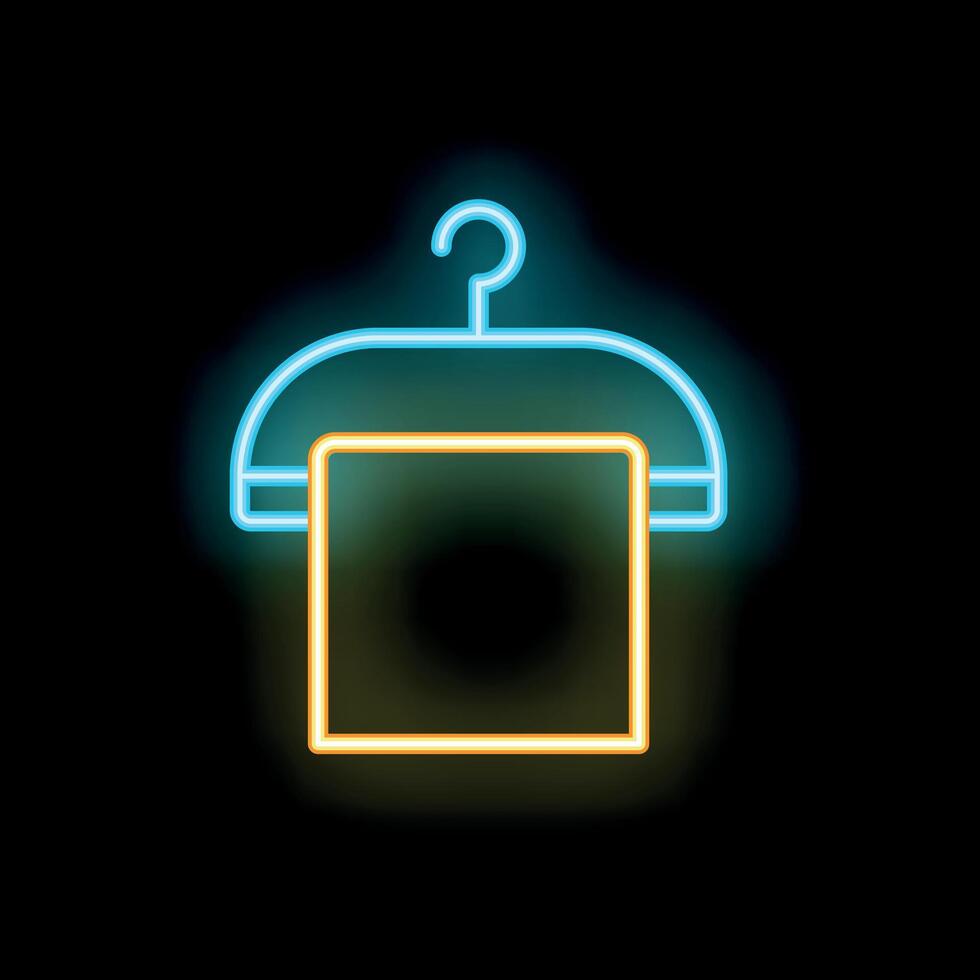 Neon towel hanging on hanger icon on black background vector