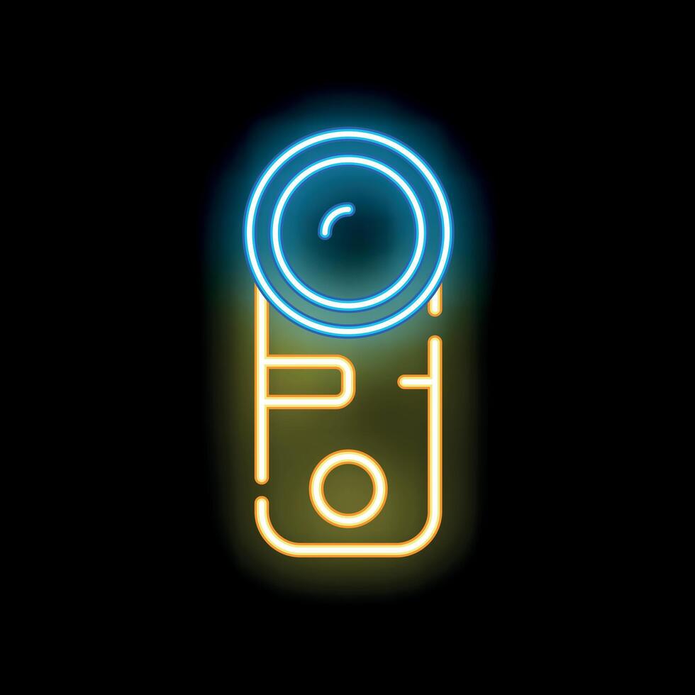 Glowing neon line icon for electronic cigarette, isolated on black background for design vector