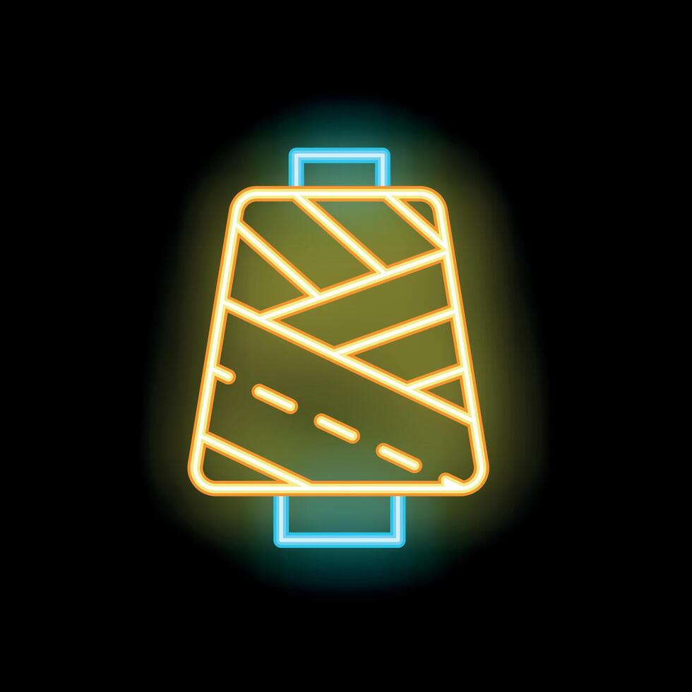 Neon sign depicting a spool of thread glowing on a dark background vector