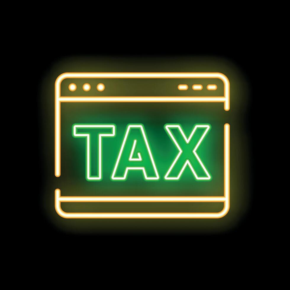 Glowing neon tax sign in browser window on dark background vector