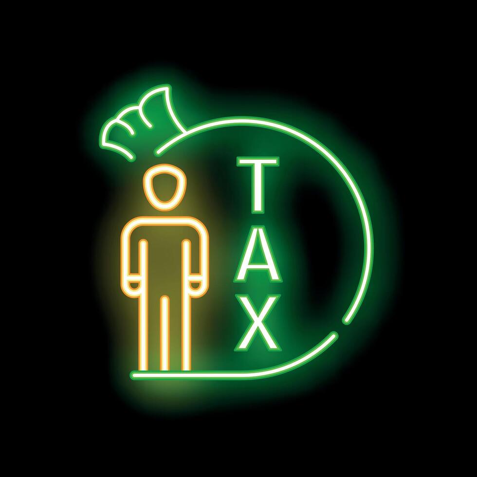 Neon sign representing tax payment with a person vector