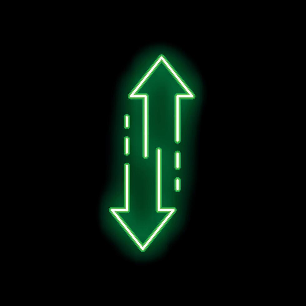 Green neon up and down arrows moving in opposite directions on black background vector