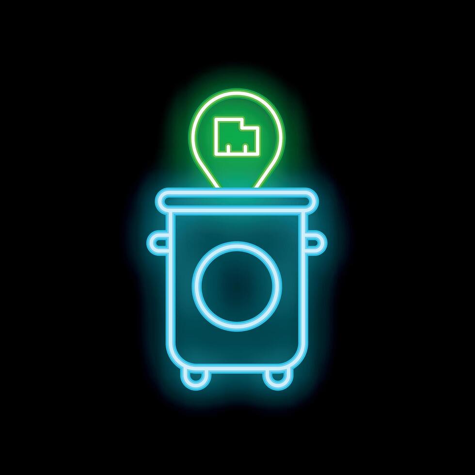 Neon trashcan with location pin containing a file folder icon vector