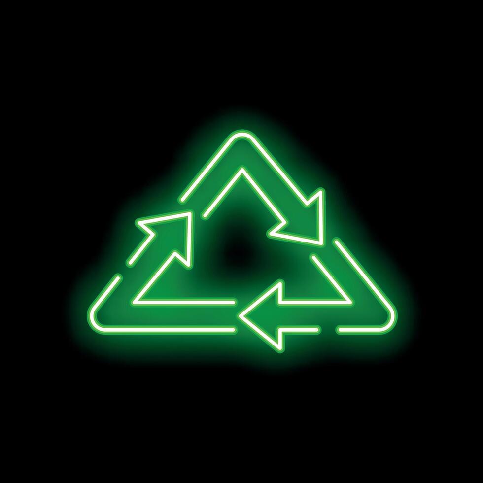 Neon green recycle symbol glowing on black background vector