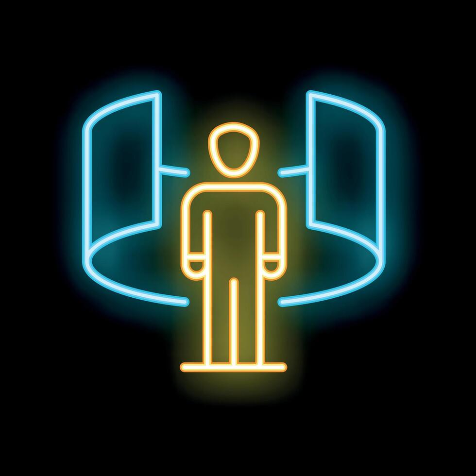 Neon icon of person experiencing virtual reality vector