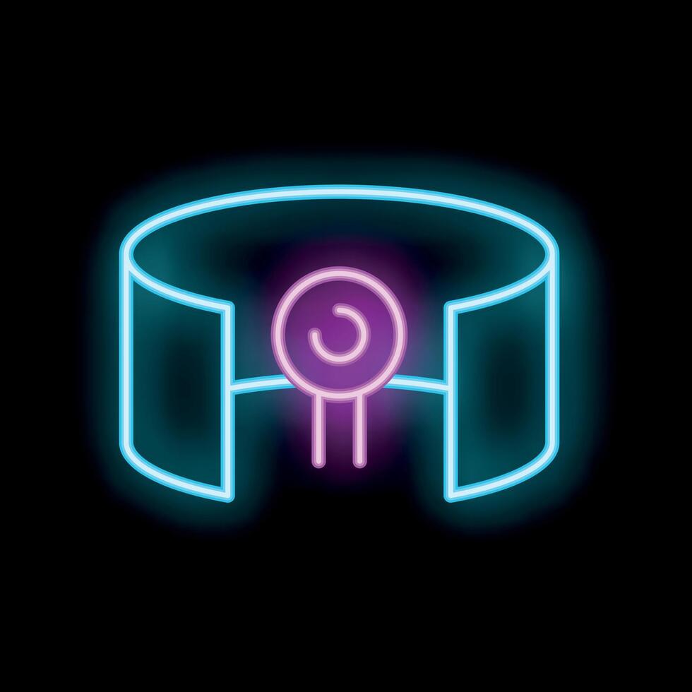 Neon sign representing virtual reality headset on black background vector