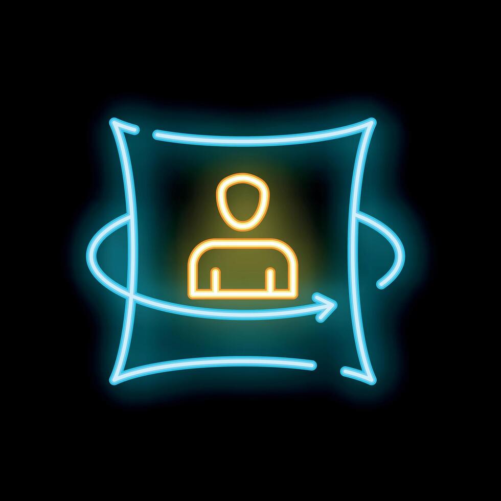 Neon sign representing augmented reality transforming and rotating a person's image vector