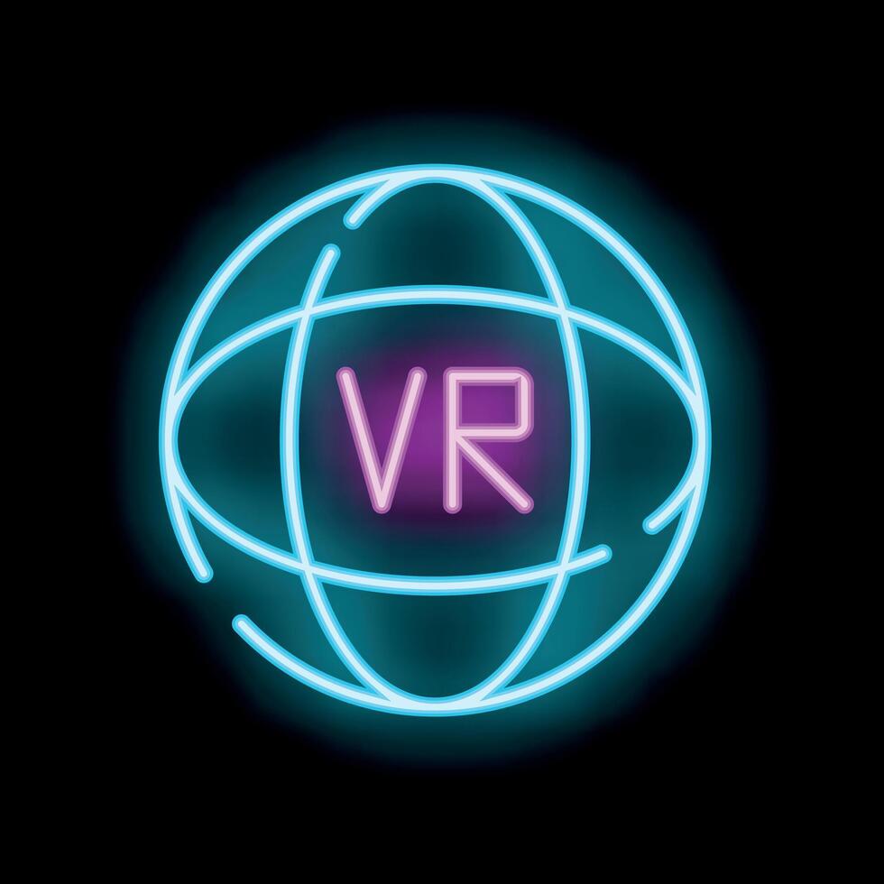 Neon vr globe sign representing virtual reality technology vector