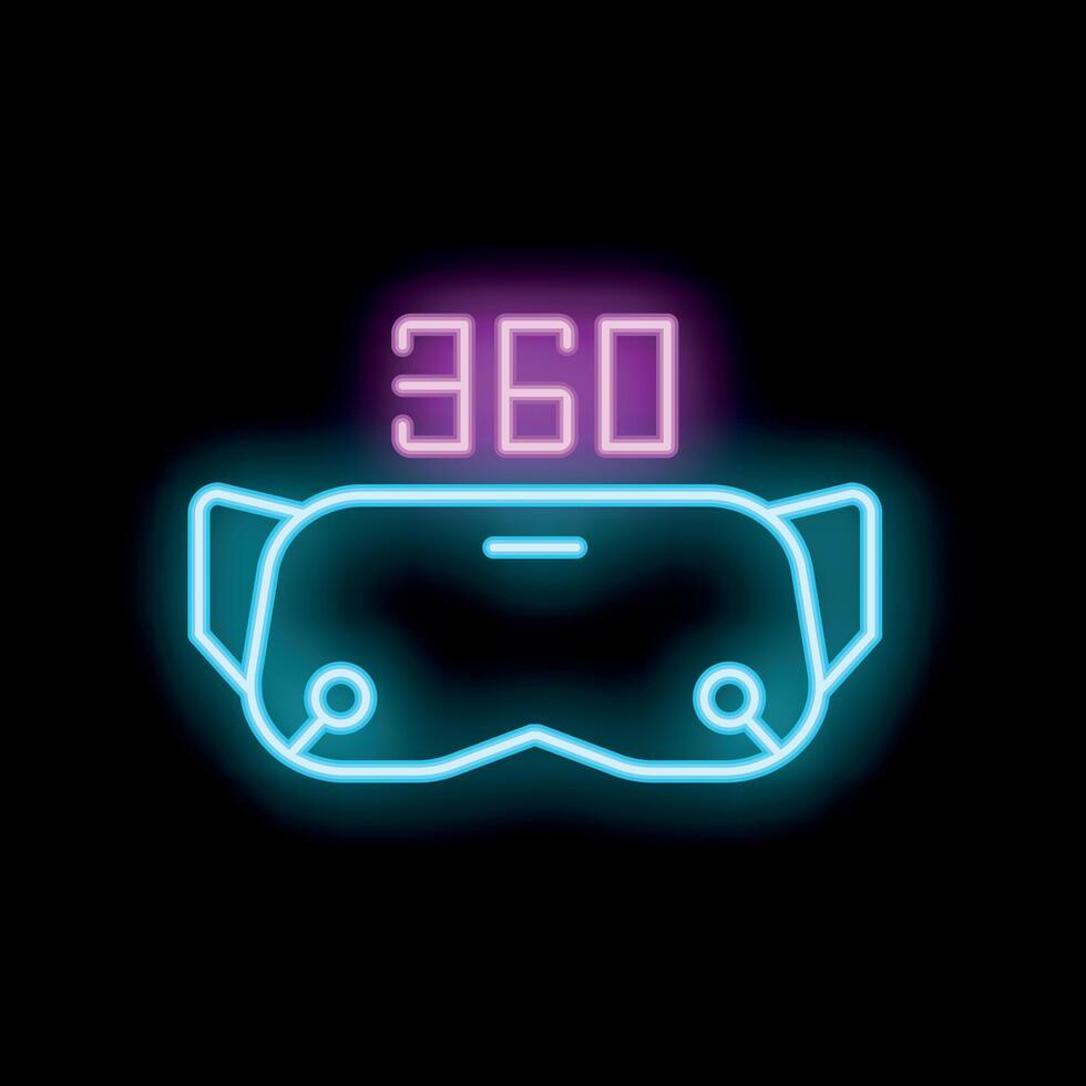 Neon sign of vr glasses displaying 360 degrees system for virtual reality experience vector