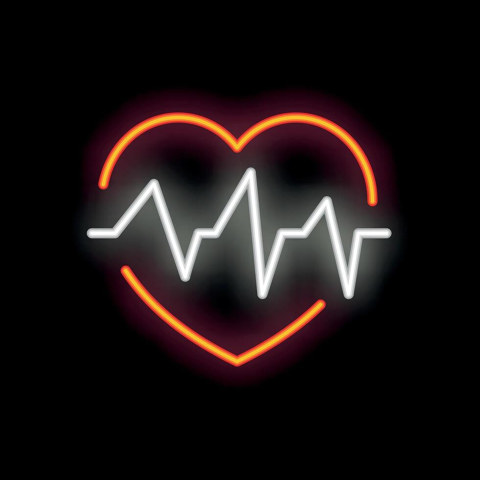 Neon heartbeat line showing love and healthcare in red and white vector