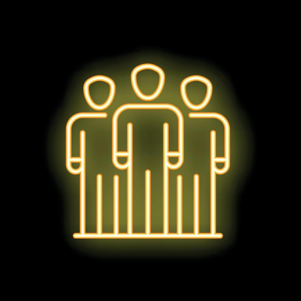 Neon icon of three people standing together representing a team vector