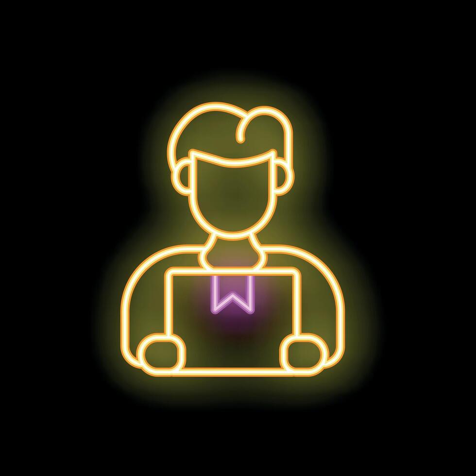Neon sign of a student holding book with bookmark on black background vector