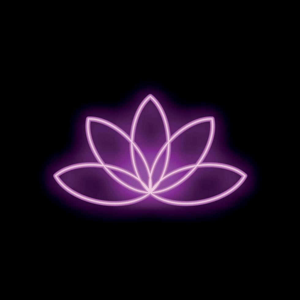 Pink neon sign lotus flower representing purity and enlightenment on black background vector