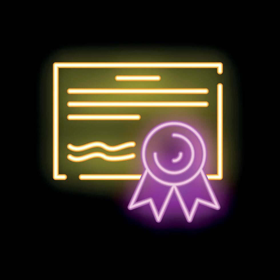 Neon sign representing a diploma with a ribbon awarding graduation vector