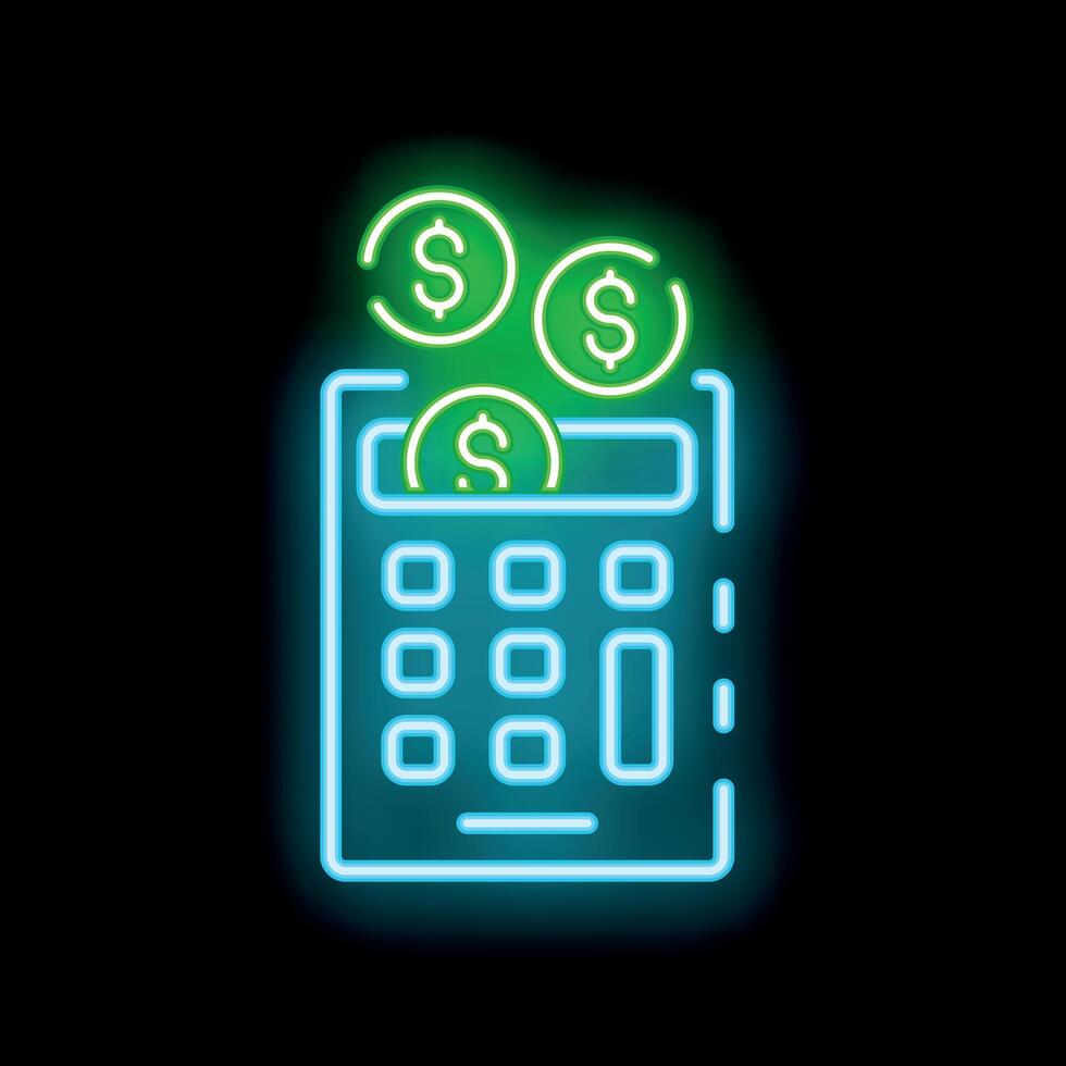 Glowing neon line calculator illustrating the concept of budgeting vector