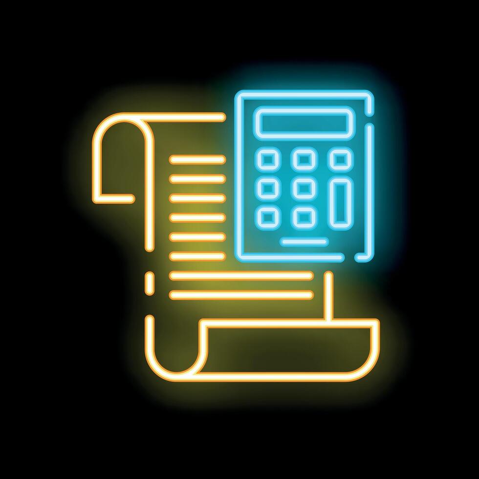 Neon icon of calculator performing calculations with paper bill vector