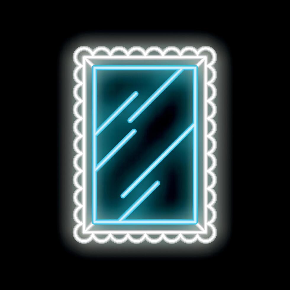 Neon sign glowing mirror with scalloped frame on a black background vector