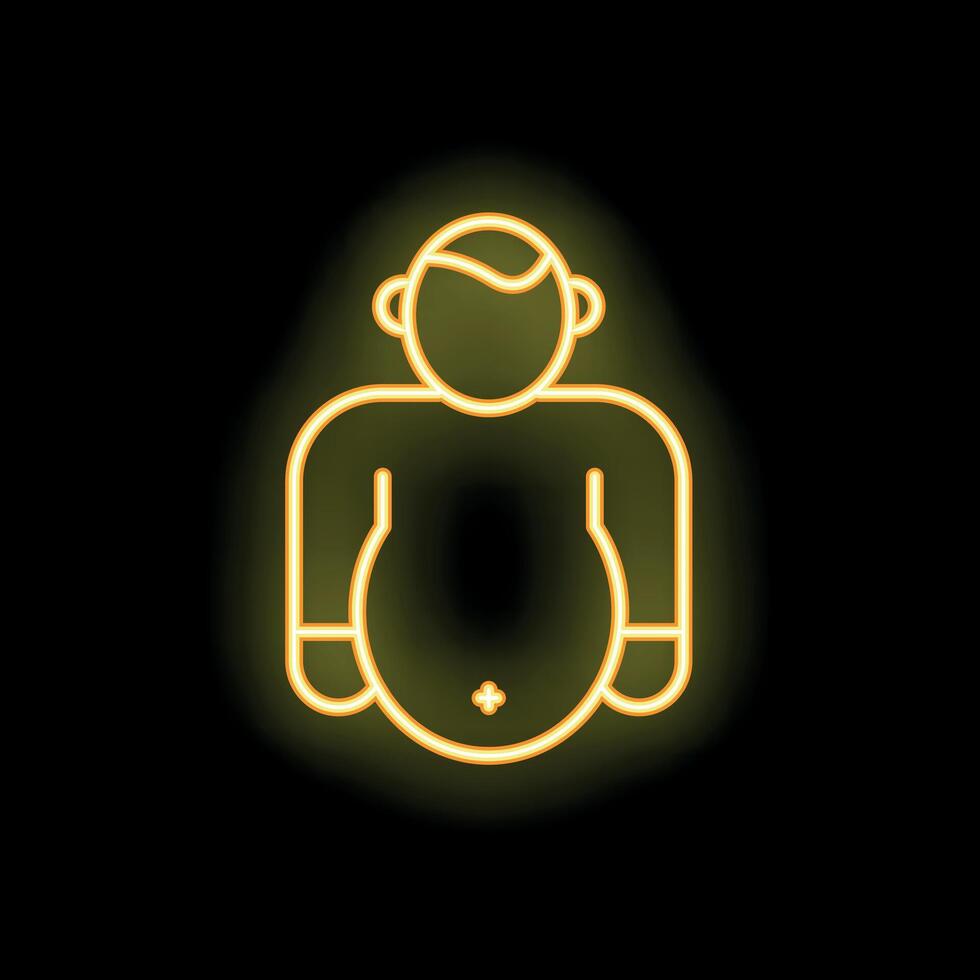 Neon sign of a person with overweight standing on black background vector