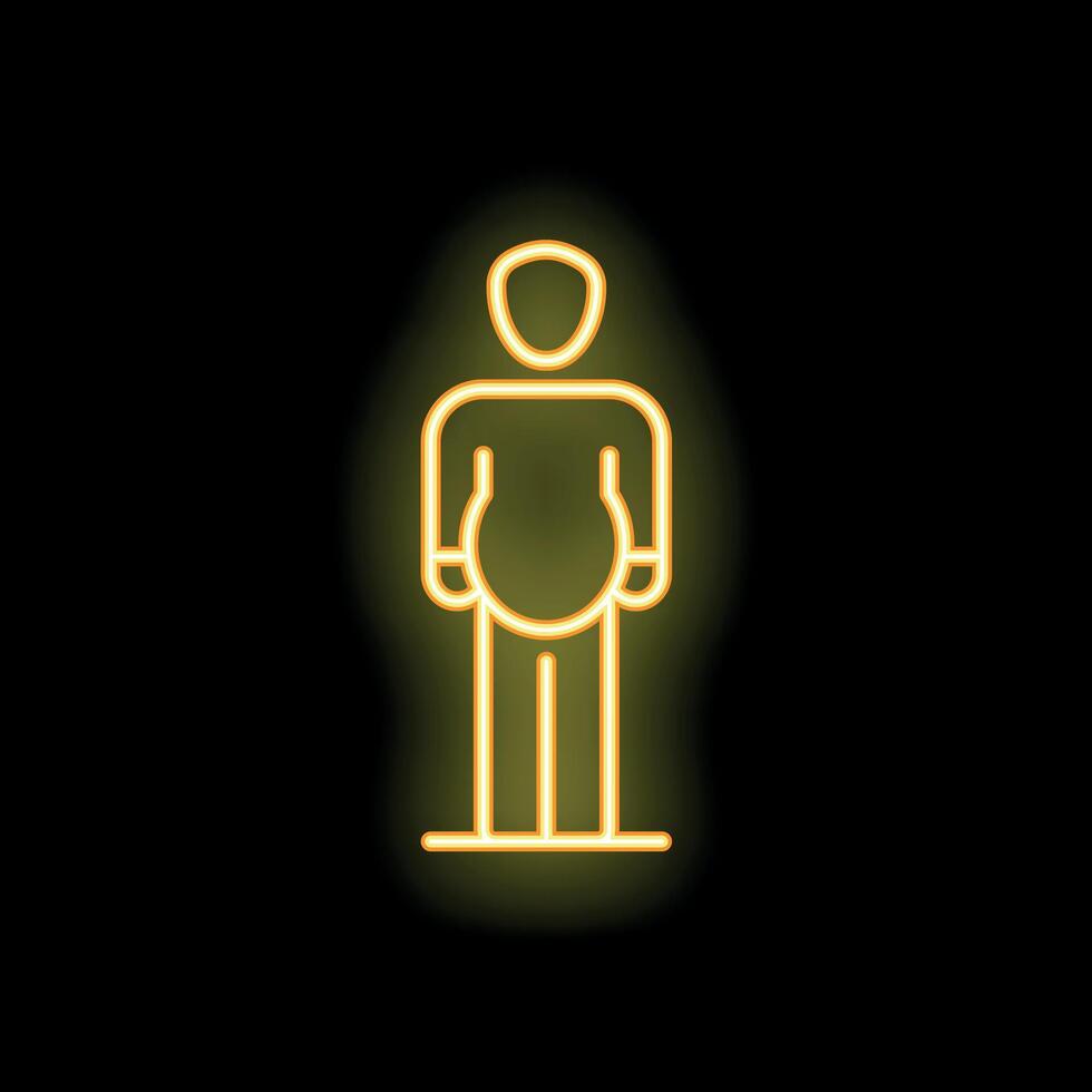 Neon icon of pregnant man standing on black background vector
