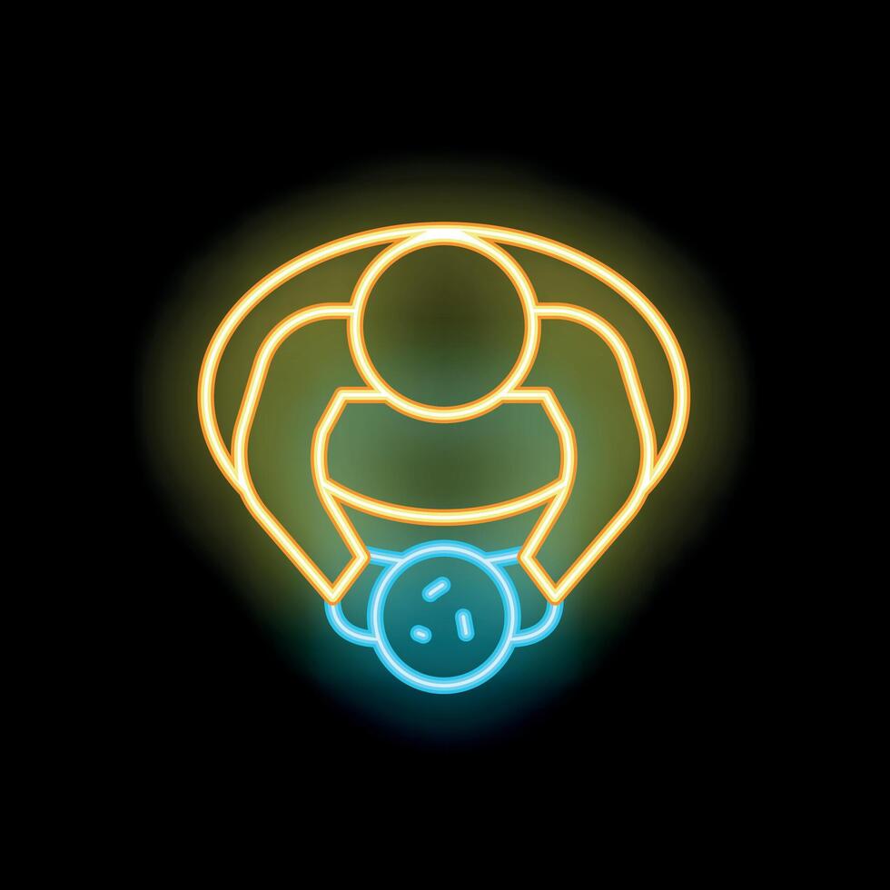 Neon sign representing a skydiver jumping with a parachute on a black background vector