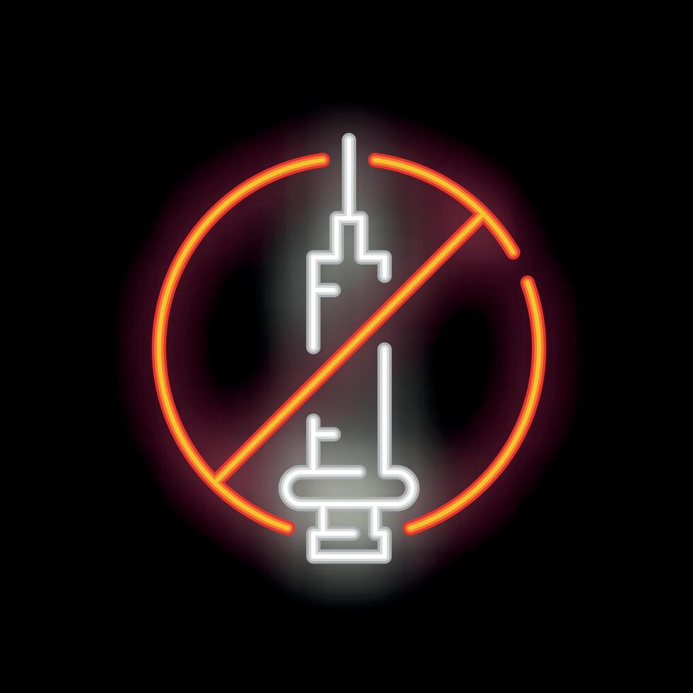 Neon sign showing syringe with forbidden symbol for anti vaccination campaign vector