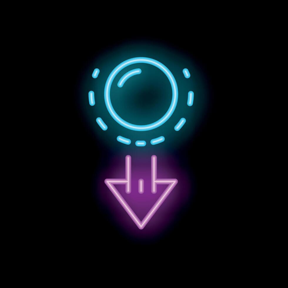 Neon download icon with glowing circle and arrow on black background vector