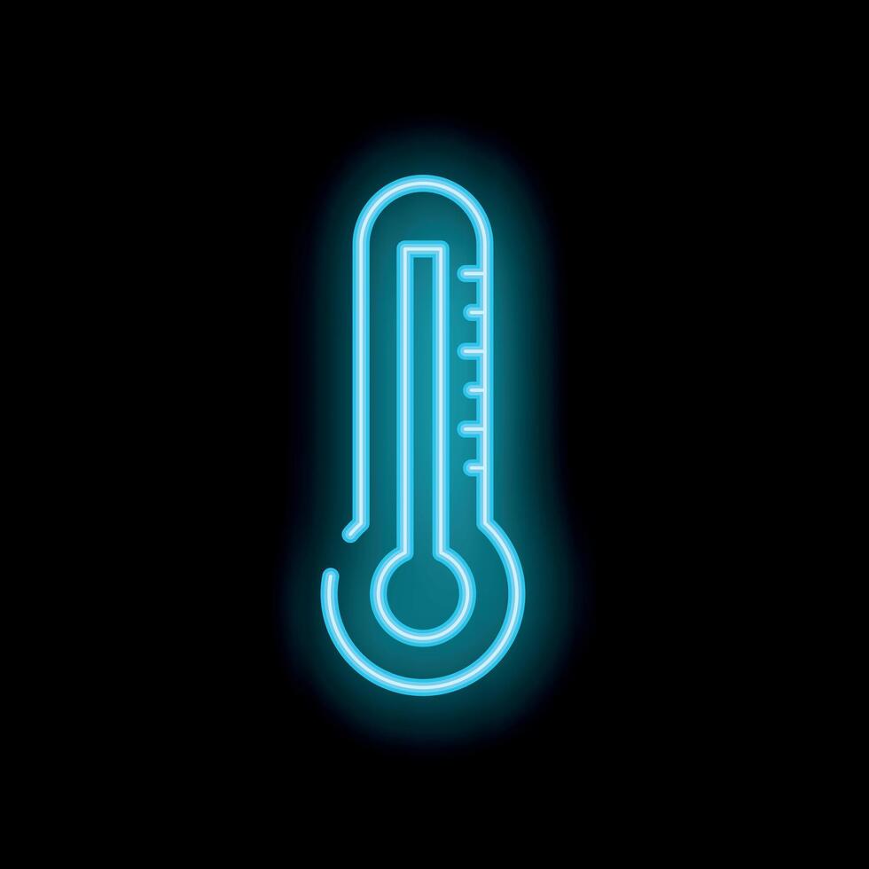 Blue neon thermometer is glowing on a black background vector