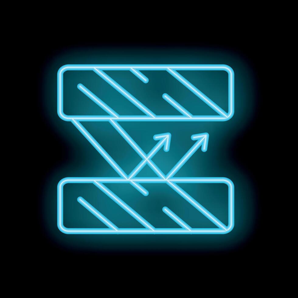 Blue neon breathable material icon showing airflow passing through fabric on black background vector