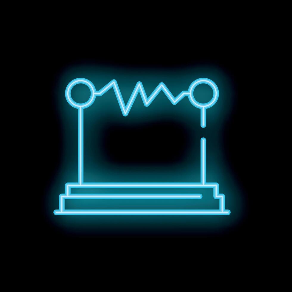 Neon blue electrical resistor icon glowing against black background vector