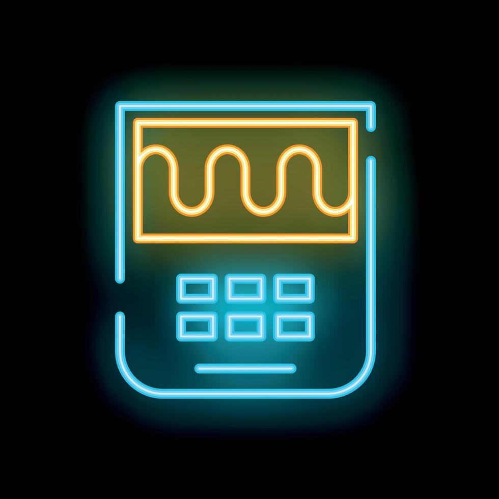 Neon icon of a mobile phone showing a stock market graph with buttons below vector