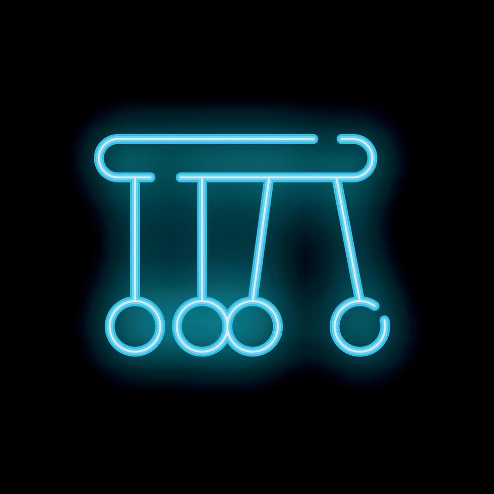 Neon icon of newton's cradle showing momentum and energy vector