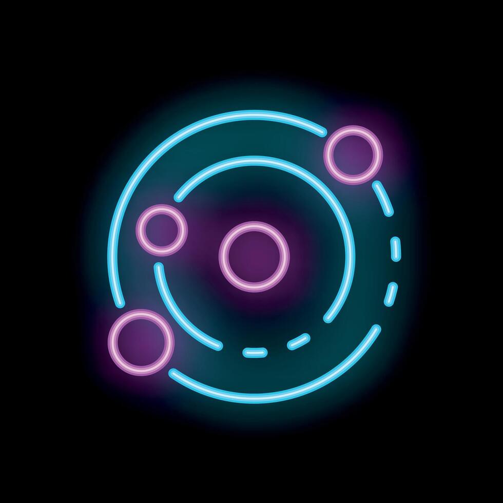 Neon solar system icon glowing on dark background vector