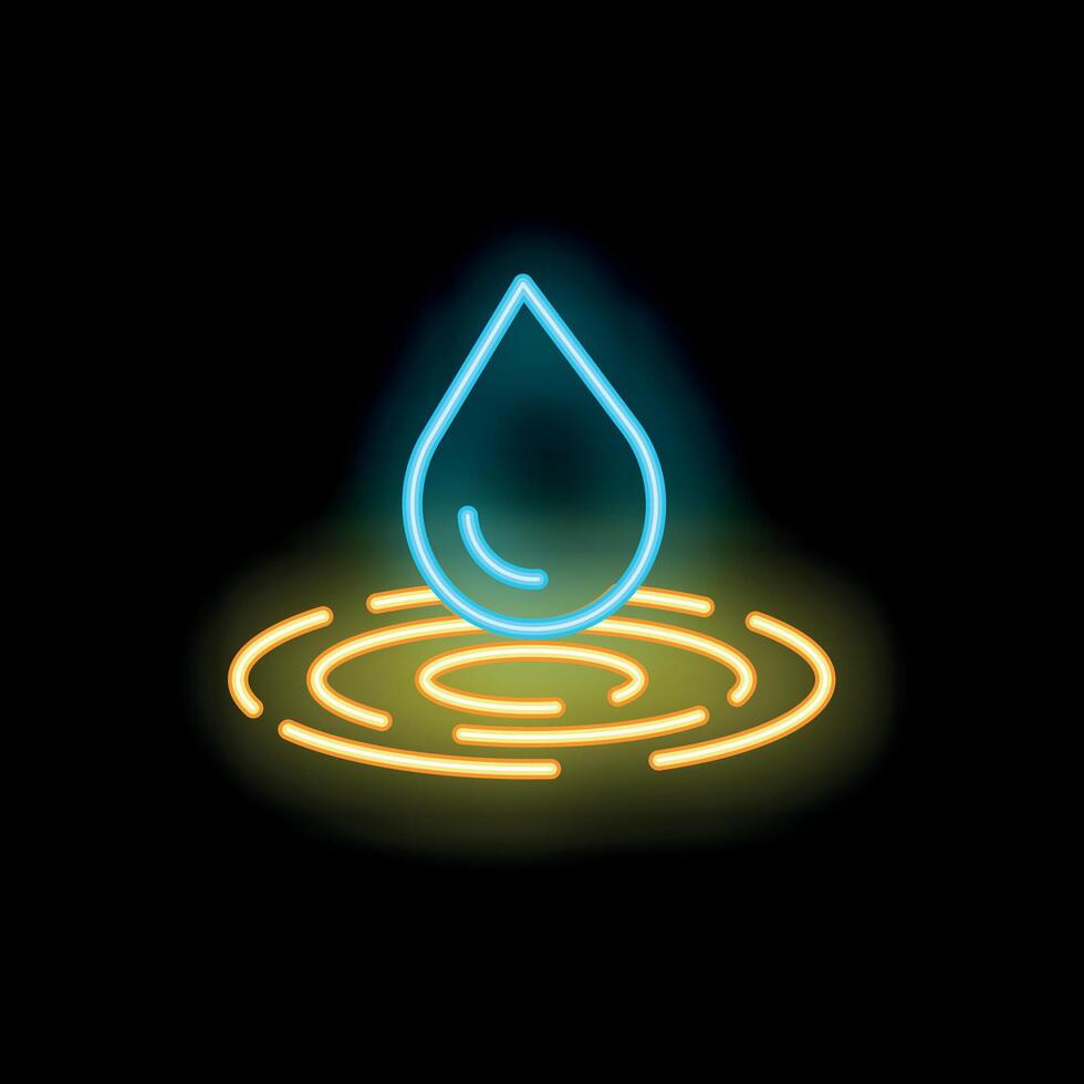 Neon water drop making ripples on surface icon vector