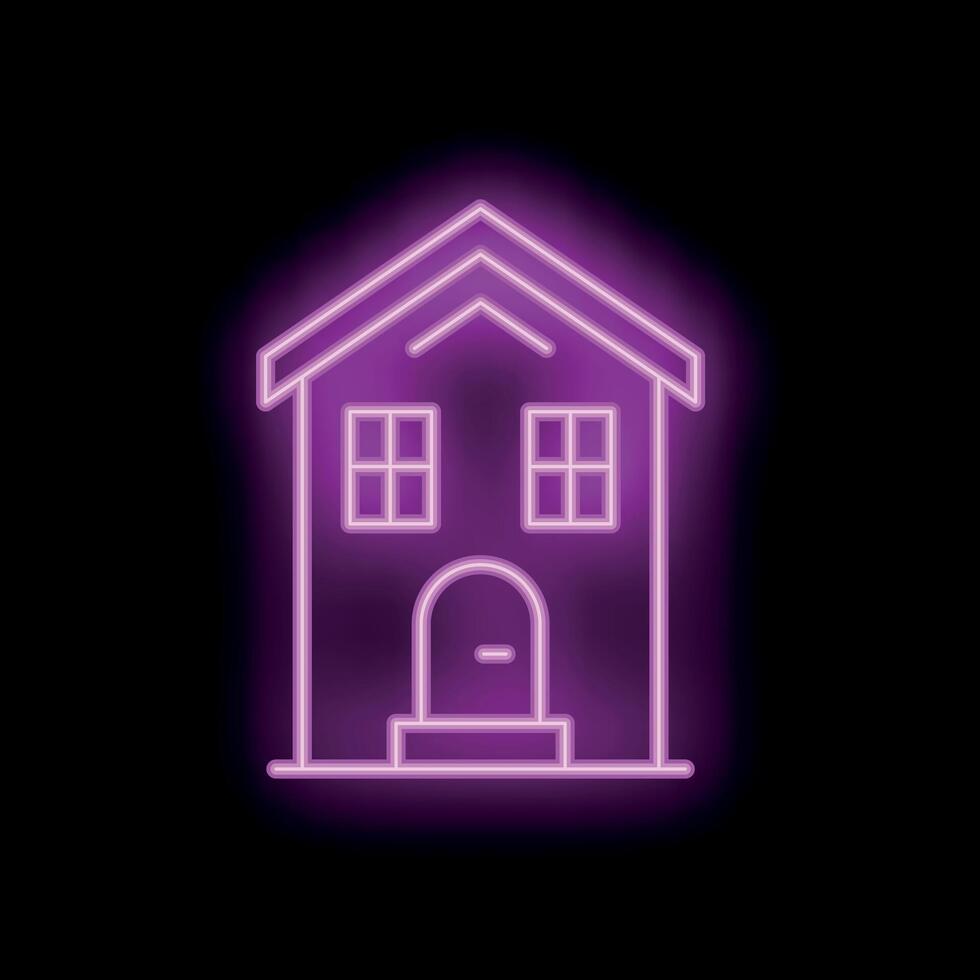 Bright pink neon sign showing a house on black background vector