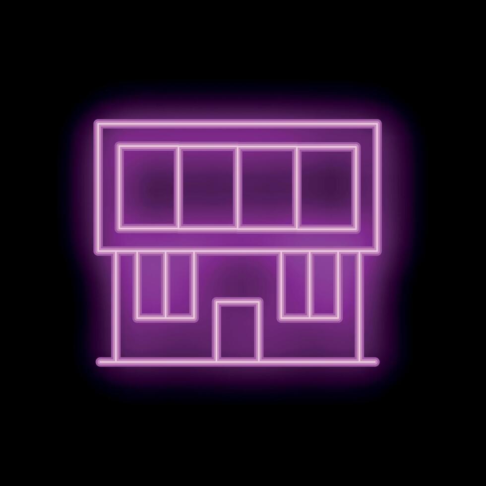 Neon sign of modern house with glowing windows on black background vector