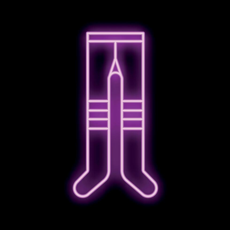 Neon sign of woman tights with stripes on dark background vector