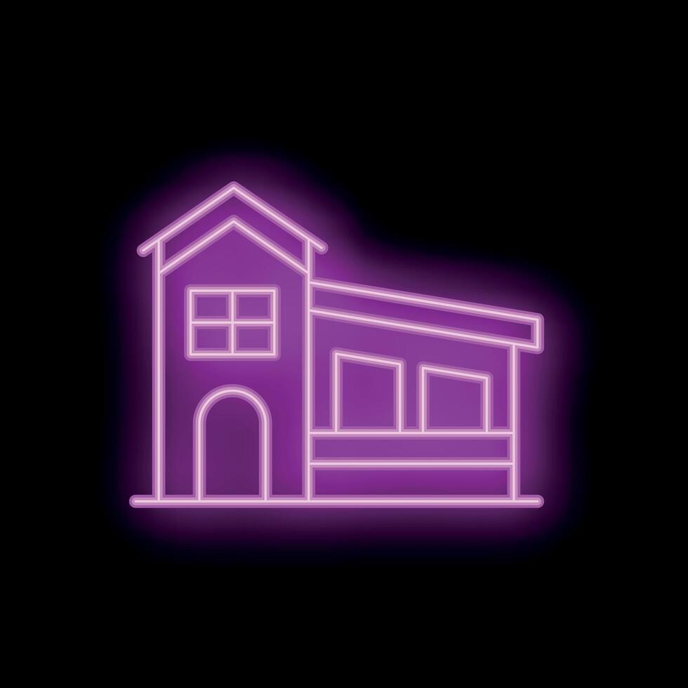Neon sign depicting a house with a large attached garage at night vector