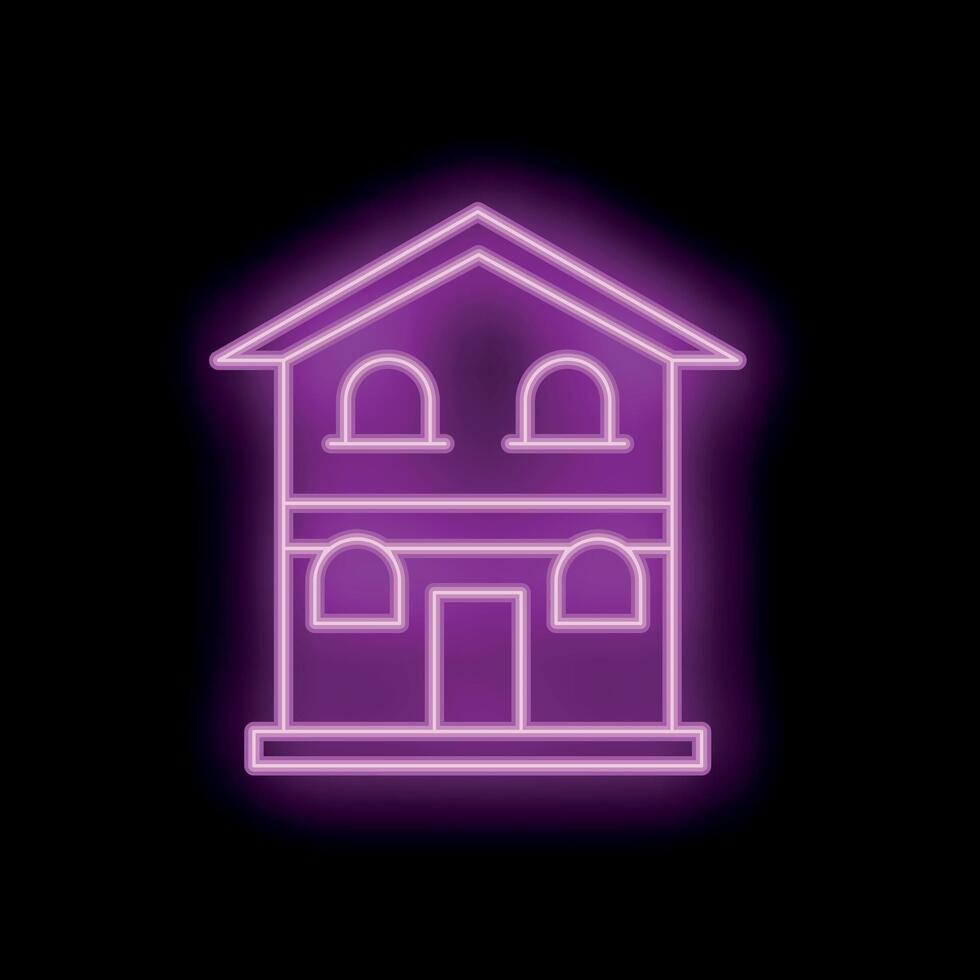 Glowing neon sign of two storey house with violet light vector