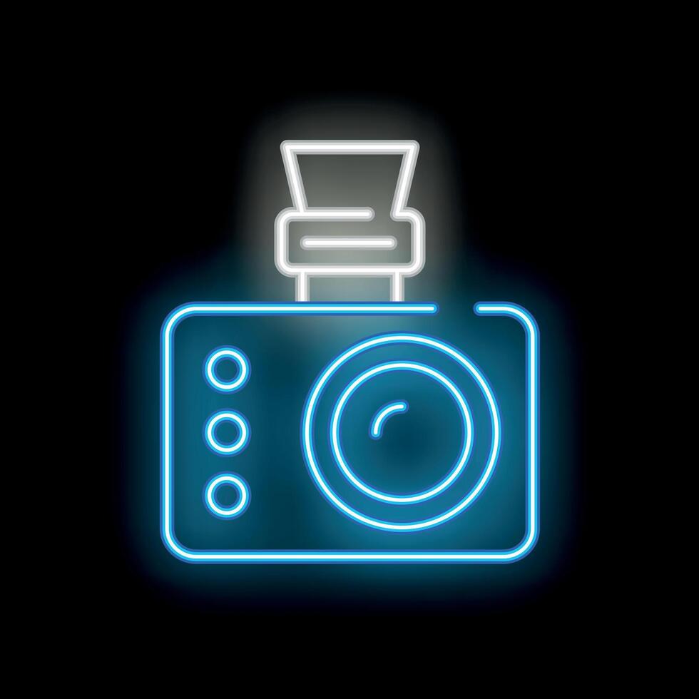 Neon sign representing a digital camera flashing for photography vector